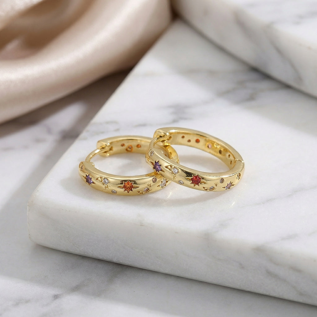 Orecchini Galaxy oro o argento con zirconi colorati