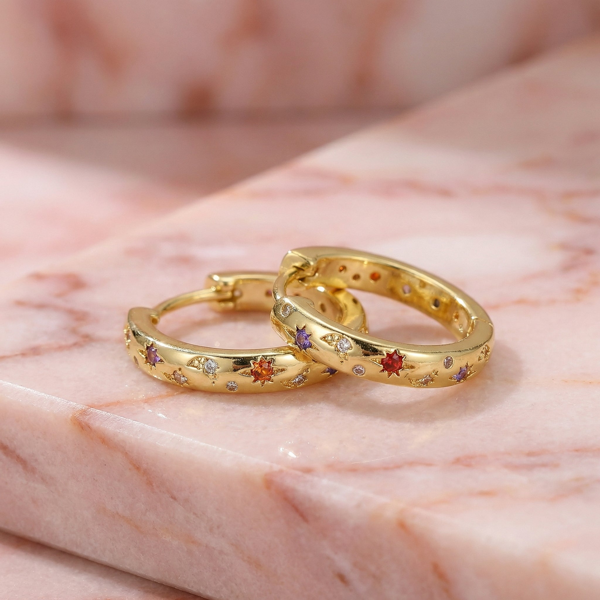 Orecchini Galaxy oro o argento con zirconi colorati