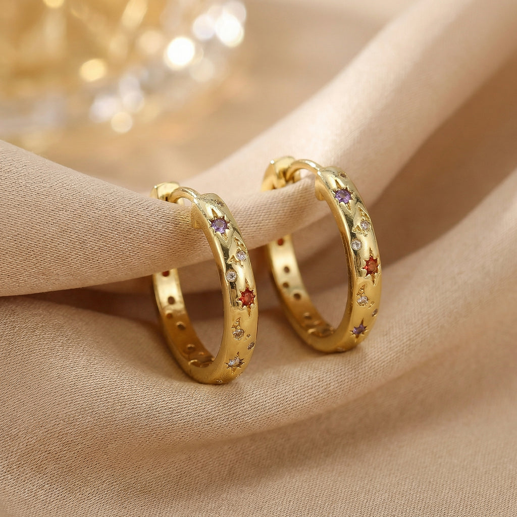 Orecchini Galaxy oro o argento con zirconi colorati