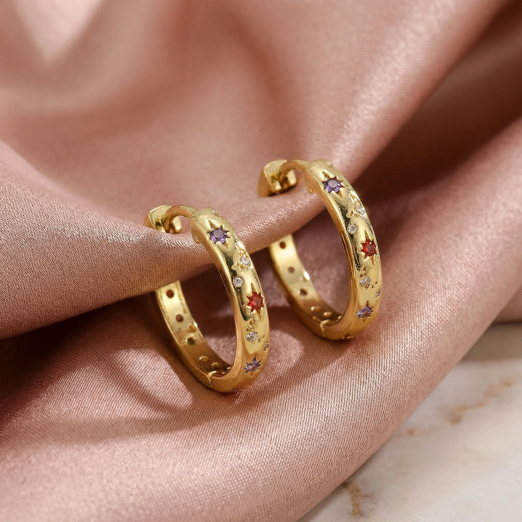 Orecchini Galaxy oro o argento con zirconi colorati