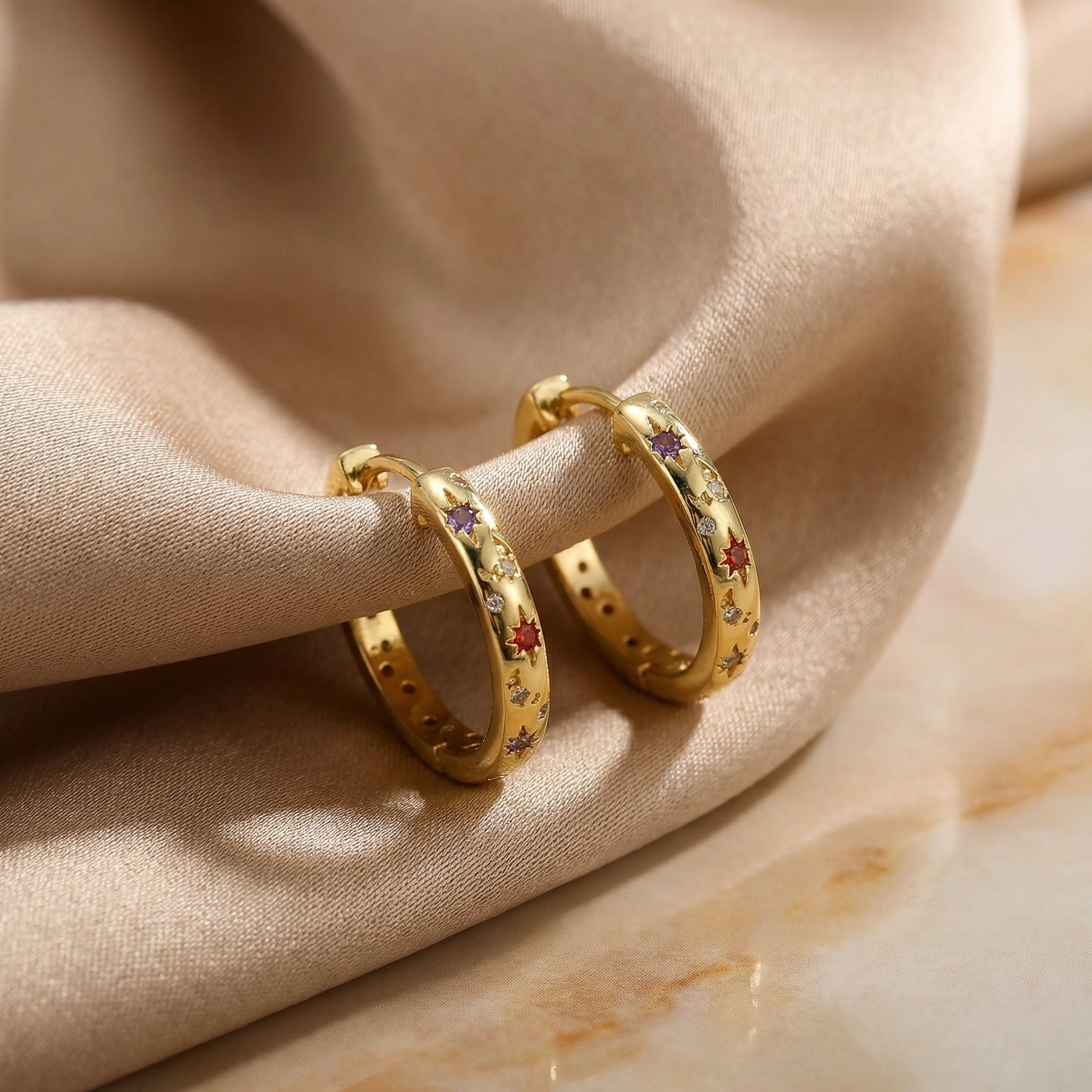 Orecchini Galaxy oro o argento con zirconi colorati