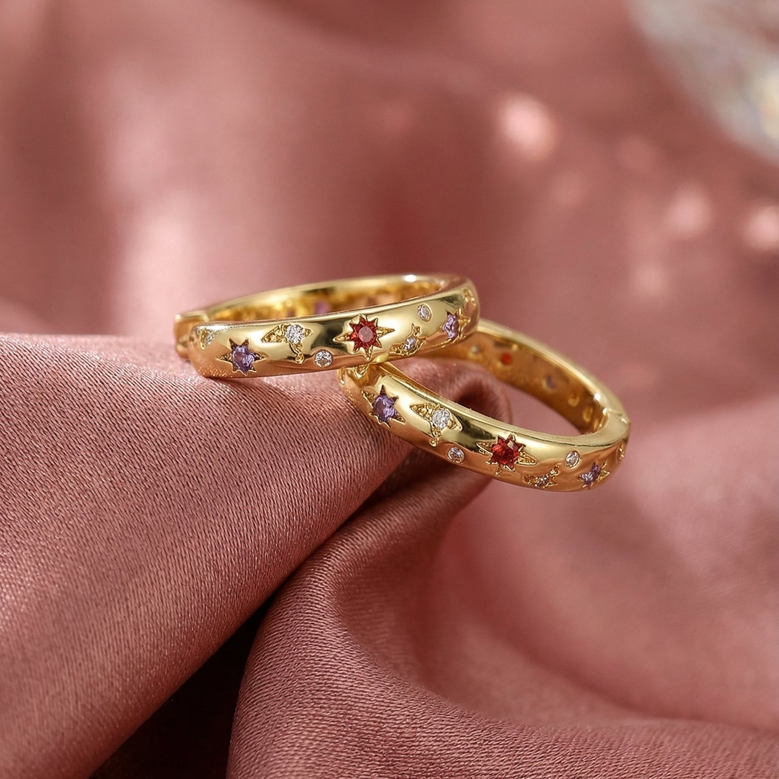 Orecchini Galaxy oro o argento con zirconi colorati