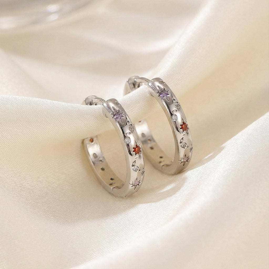Orecchini Galaxy oro o argento con zirconi colorati